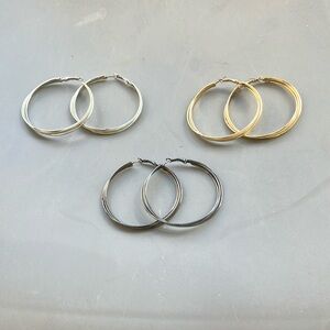 Elegant Gold and Silver and black Hoop Earrings Set